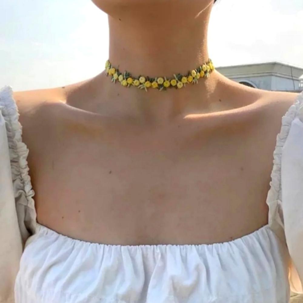 Vintage Yellow Flower Ribbon Lace Choker Necklace